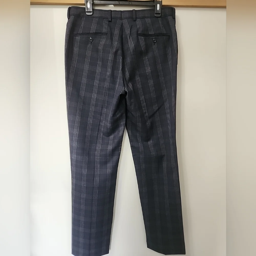 Tallia Mens Suit Pants 34x32 Navy Gray Burgundy Plaid Slim Fit Flat Front